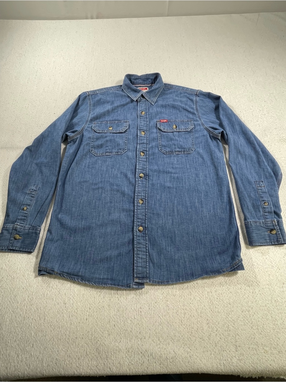 Wrangler Men's S Blue Denim Long Sleeve Button-Up Shirt w/ Pockets.SKU#0669